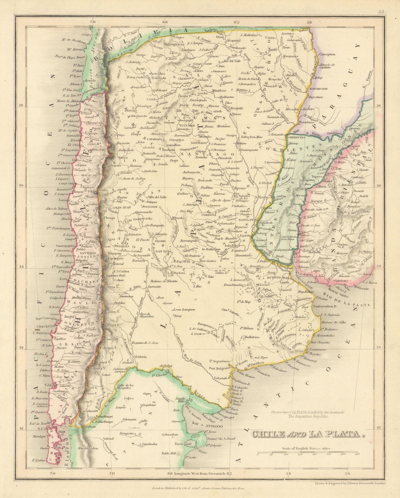 Chile and La Plata by John Dower. Argentina Entre Rios 1845 old antique map